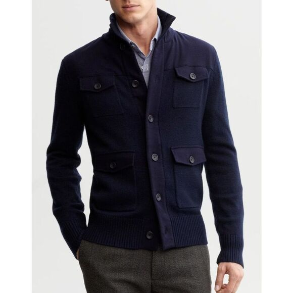 Banana Republic Men's Sz M True Navy Heritage Four Pocket Sweater Jacket - Picture 7 of 7